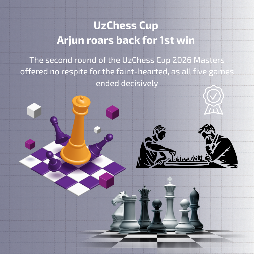 UzChess Cup 2026: Arjun roars back for 1st win; Vidit suffers 2nd straight loss